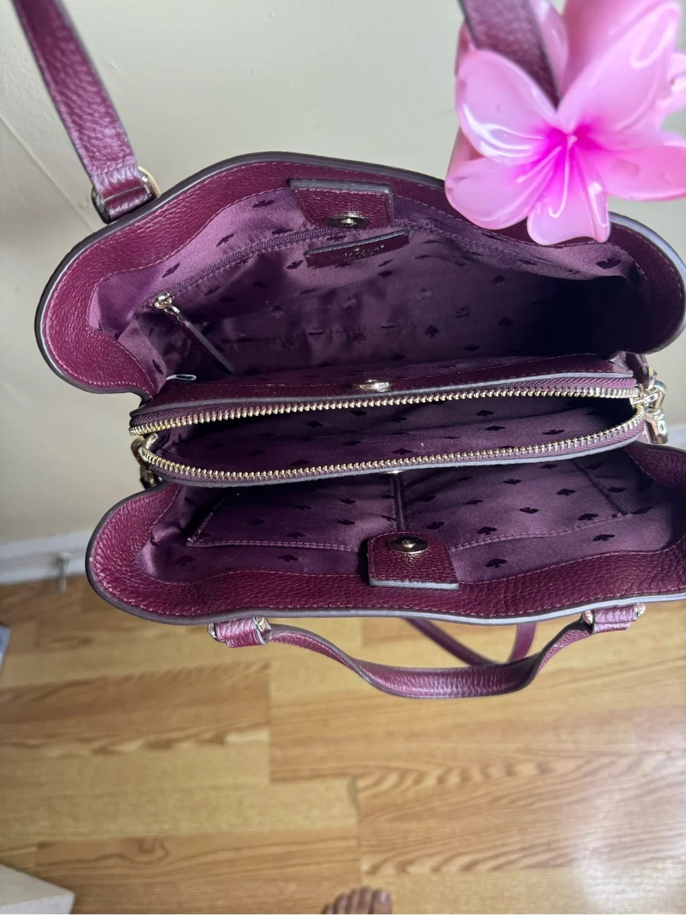 kate spade Floral Dome Satchel in Burgundy, Pink & White